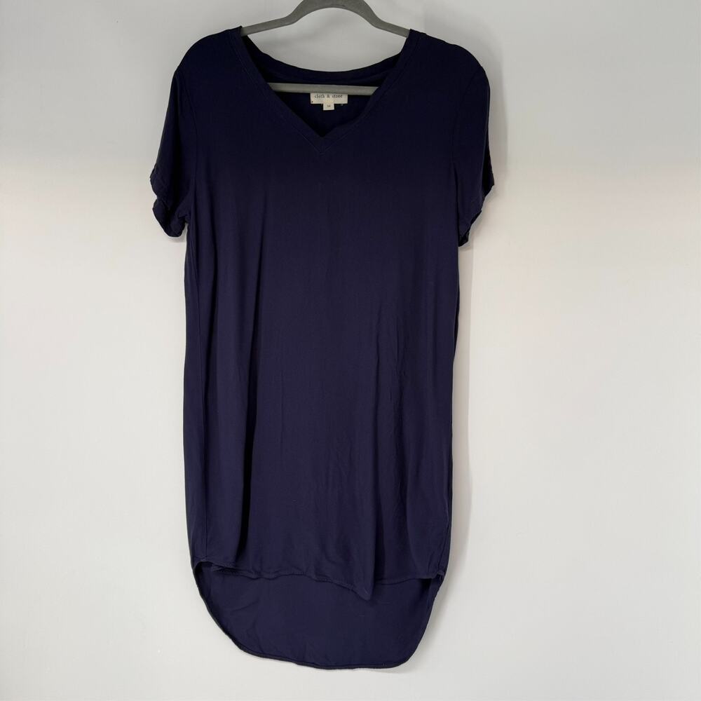 Cloth & Stone T Shirt Dress Womens Medium Navy Blue V Neck High Low Minimalist